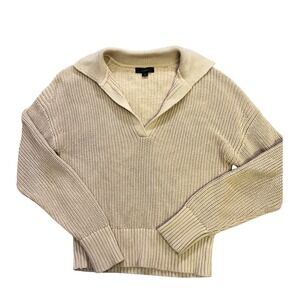 J Crew Collared Knit Sweater Cotton Crop Beige Pullover Long Sleeve Womens Small